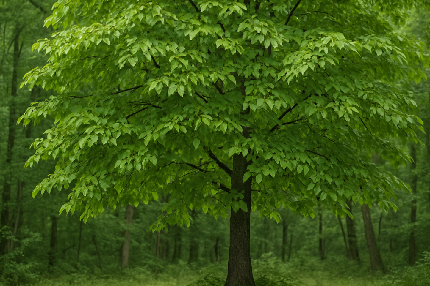 wild cherry tree with leaves
